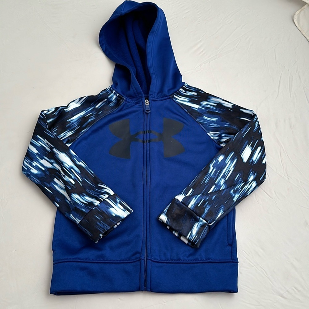 Under Armour blue multicolor pattern full zip hoodie with dark gray logo
